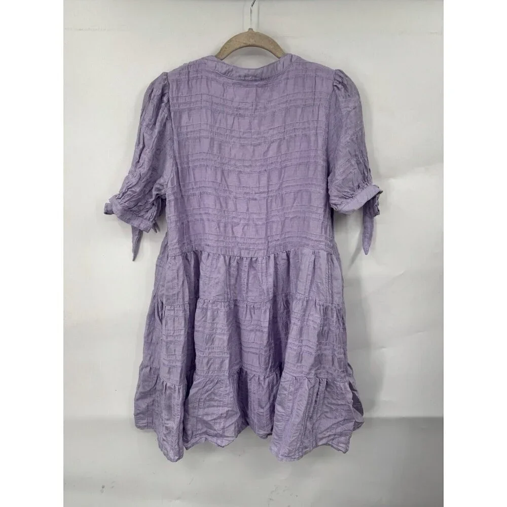 Talulah Mini Dress Women Small Purple Textured Tiered Farm Cottage Peasant Fairy